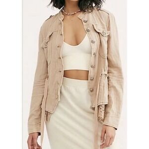 Free People Tan Linen Blend Military Jacket Women's Size XS